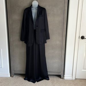Victoria’s Secret Black Satin Suit: Jacket size Small, Pants size XS